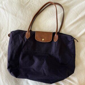 Longchamp Nylon Tote Bag -  Purple/Navy  Foldable Shoulder Bag L